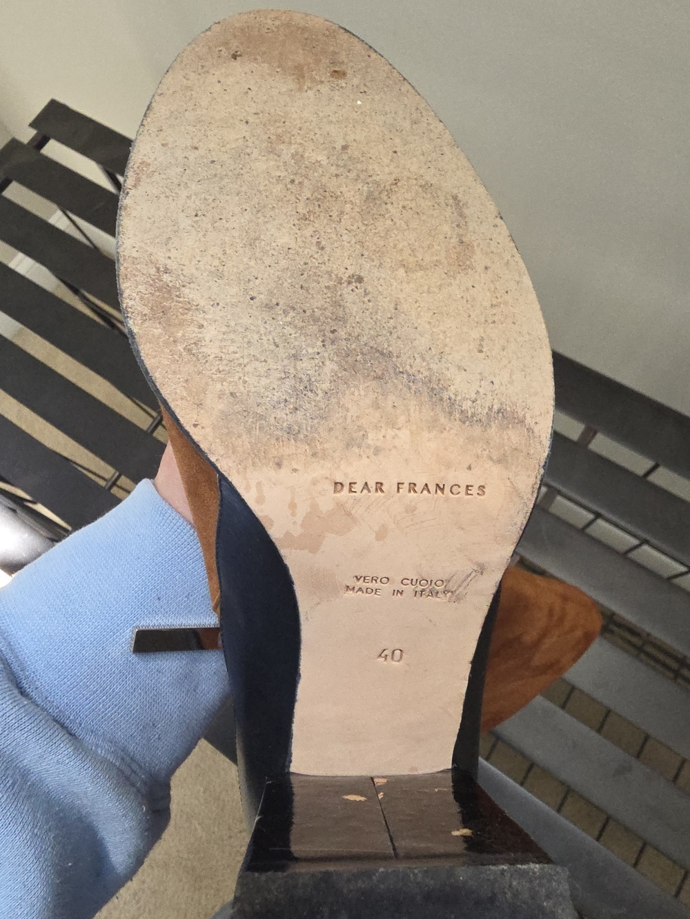 Dear Frances Chestnut Suede Ankle Boot with Black Patent Star-Embellished Heel - Picture 2 of 7